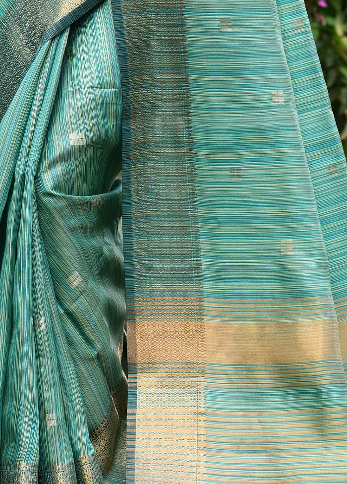 Sea Green Dupion Silk Saree With Blouse Piece