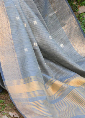 Grey Dupion Silk Saree With Blouse Piece