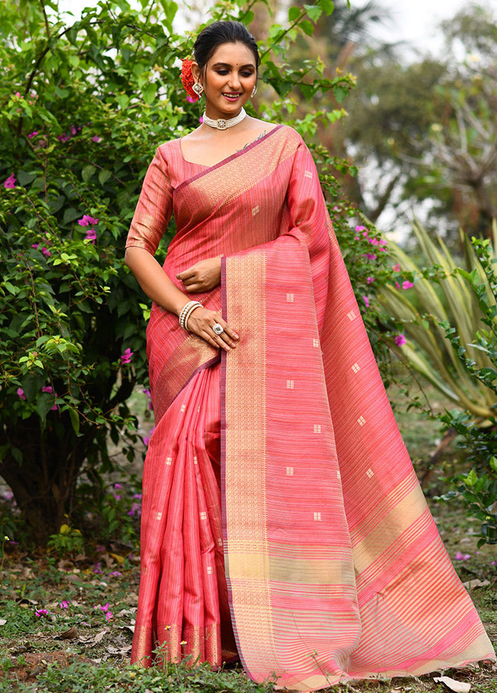 Pink Dupion Silk Saree With Blouse Piece