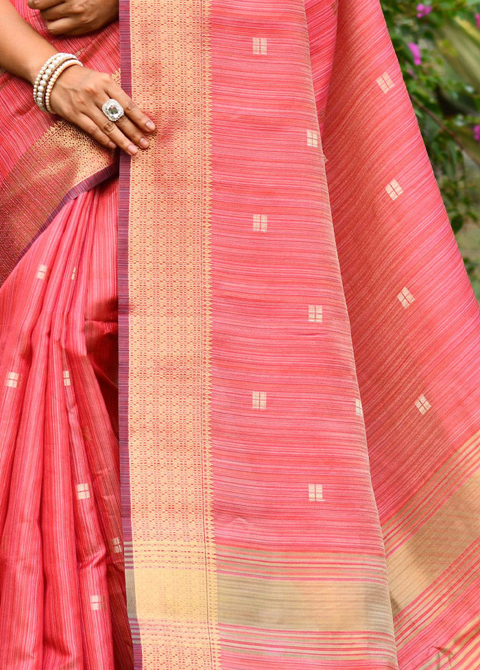 Pink Dupion Silk Saree With Blouse Piece