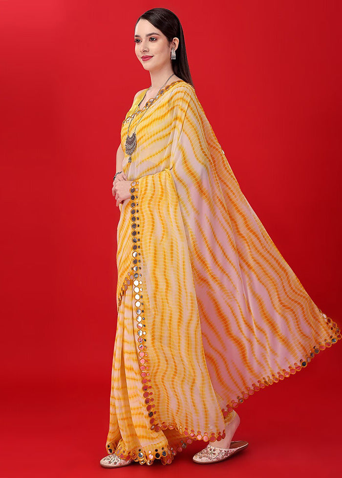 Yellow Georgette Saree With Blouse Piece