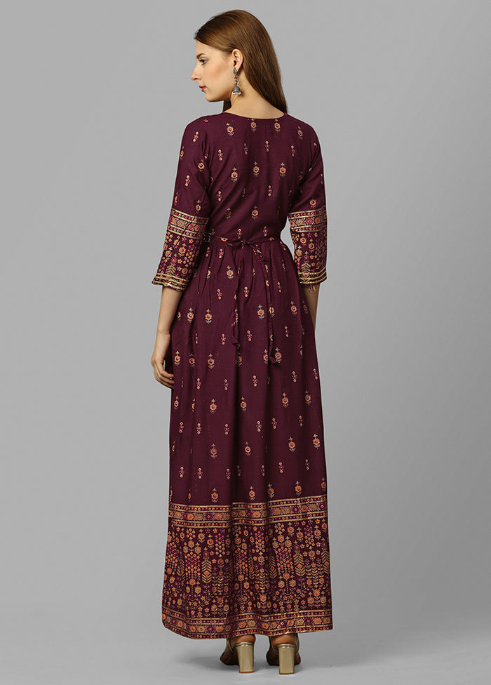 Maroon Readymade Rayon Belt Kurti