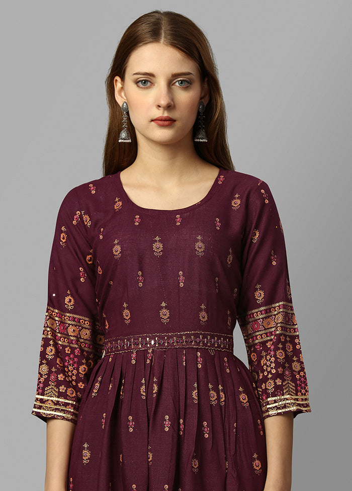 Maroon Readymade Rayon Belt Kurti