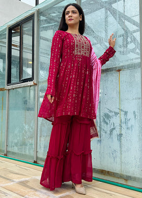3 Pc Maroon Readymade Georgette Suit Set