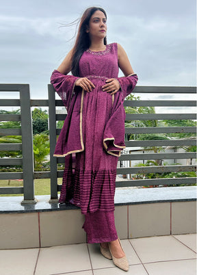 3 Pc Purple Readymade Silk Suit Set