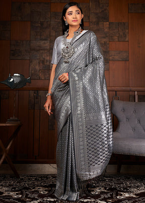 Grey Kanjivaram Silk Saree With Blouse Piece