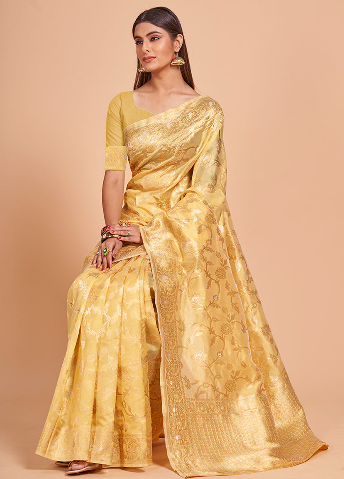 Yellow Organza Saree With Blouse Piece