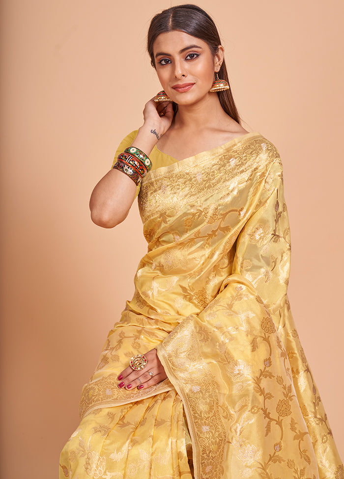 Yellow Organza Saree With Blouse Piece