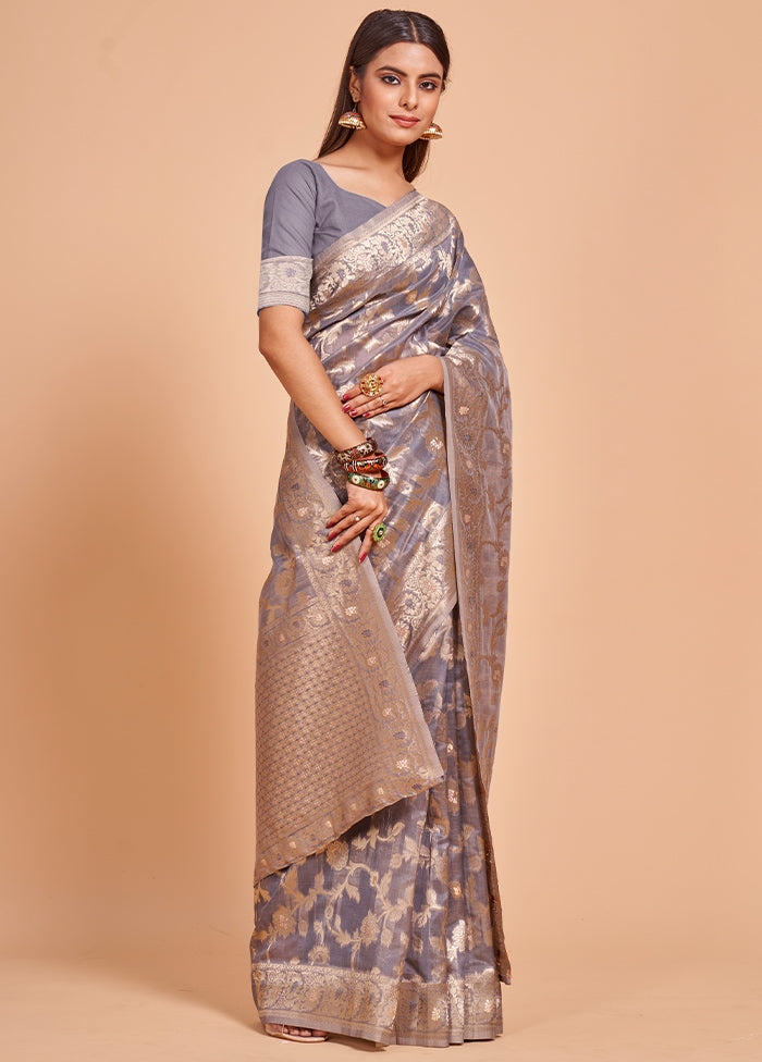 Grey Organza Saree With Blouse Piece