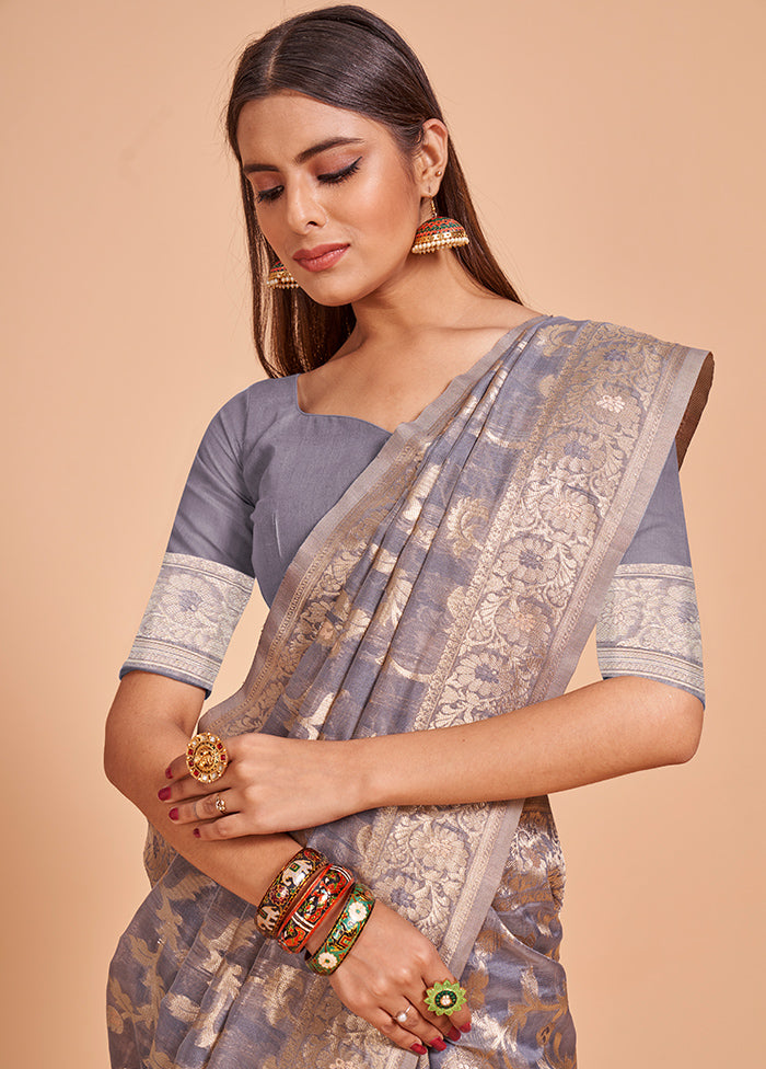 Grey Organza Saree With Blouse Piece