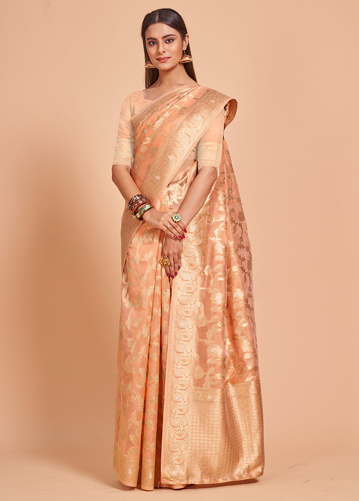 Peach Organza Saree With Blouse Piece