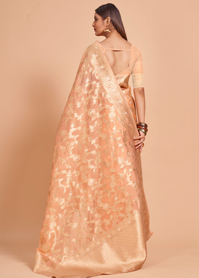 Peach Organza Saree With Blouse Piece