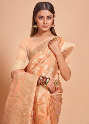 Peach Organza Saree With Blouse Piece