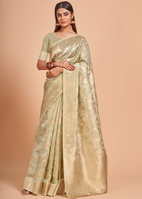 Green Organza Saree With Blouse Piece