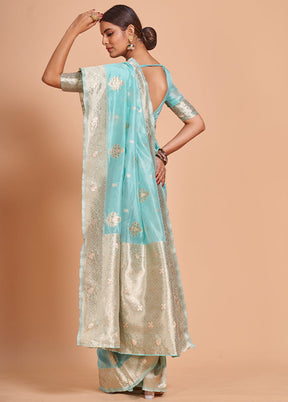 Blue Organza Saree With Blouse Piece