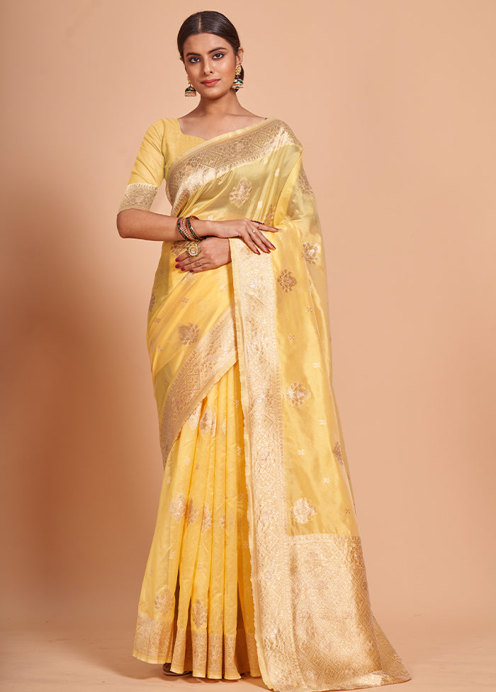 Yellow Organza Saree With Blouse Piece