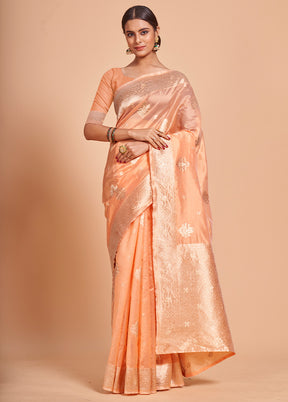 Peach Organza Saree With Blouse Piece