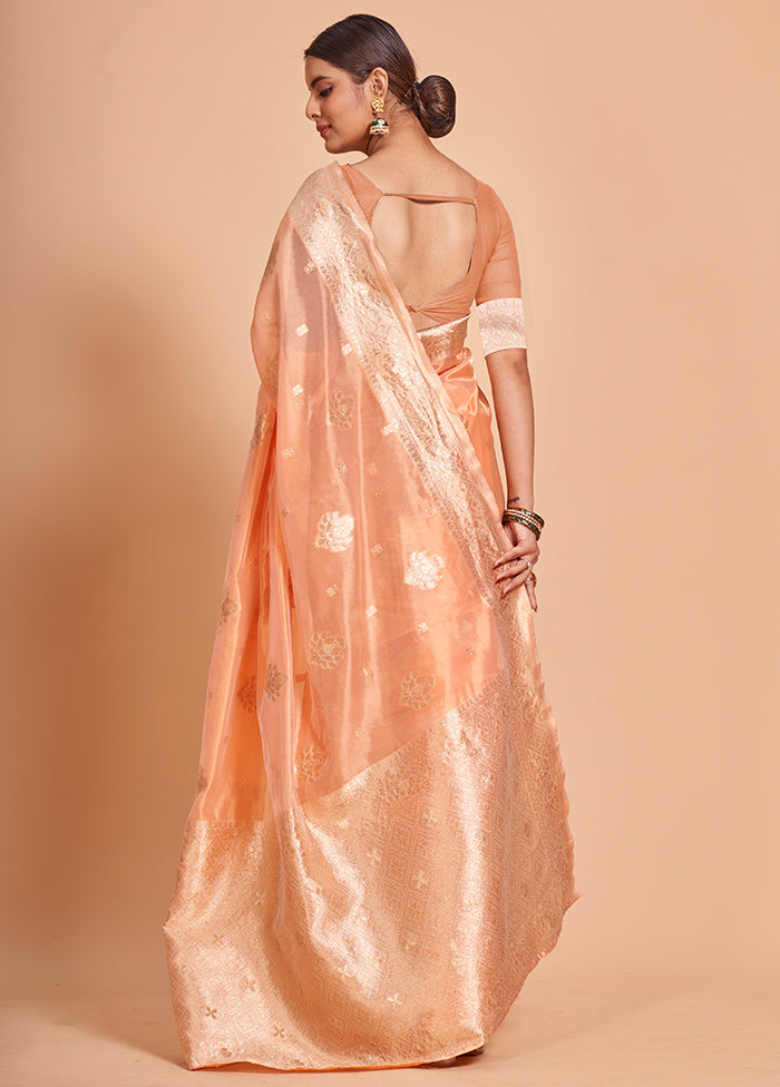 Peach Organza Saree With Blouse Piece