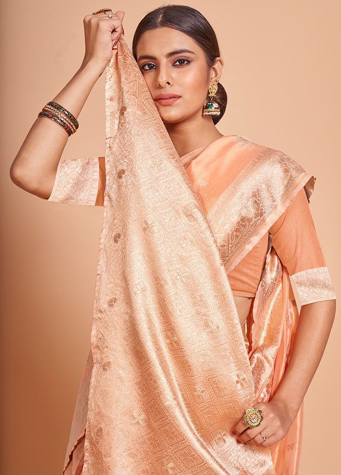 Peach Organza Saree With Blouse Piece