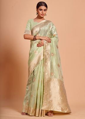 Green Organza Saree With Blouse Piece