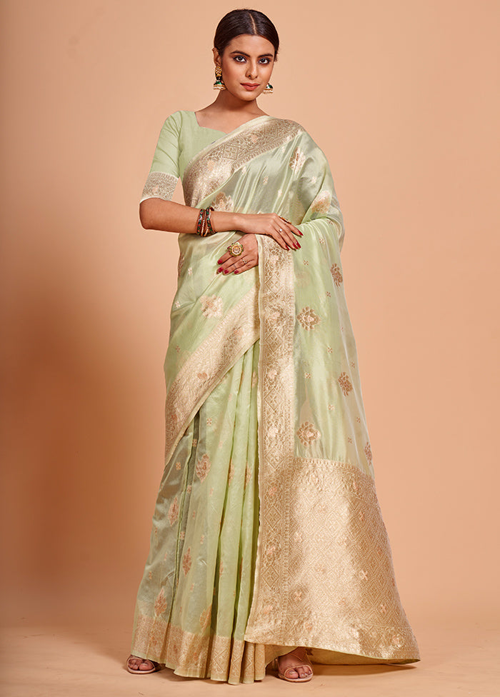 Green Organza Saree With Blouse Piece