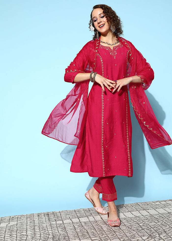 3 Pc Pink Readymade Viscose Suit Set