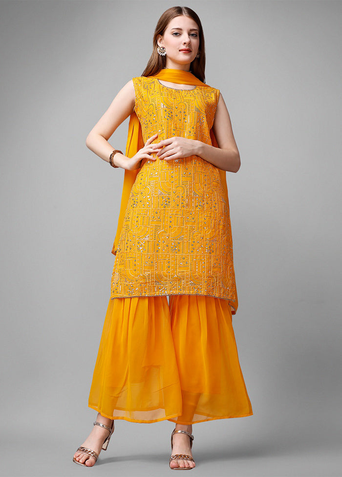 3 Pc Yellow Readymade Georgette Suit Set