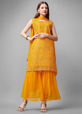 3 Pc Yellow Readymade Georgette Suit Set