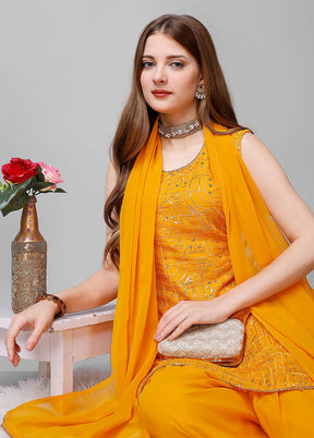 3 Pc Yellow Readymade Georgette Suit Set