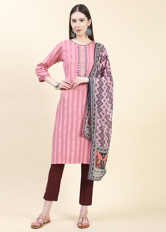 3 Pc Pink Readymade Viscose Suit Set