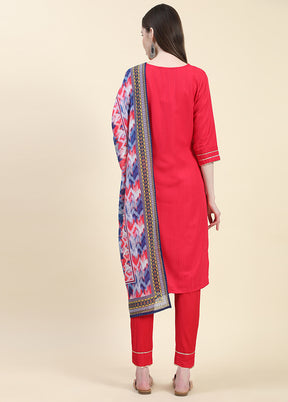 3 Pc Red Readymade Viscose Suit Set