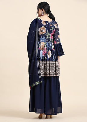 3 Pc Navy Blue Readymade Georgette Suit Set