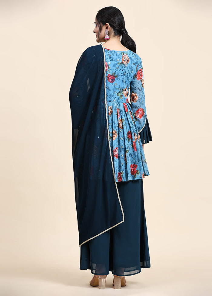 3 Pc Blue Readymade Georgette Suit Set