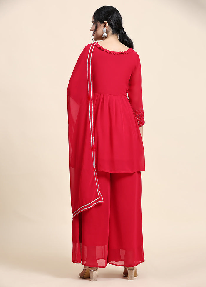 3 Pc Red Readymade Georgette Suit Set