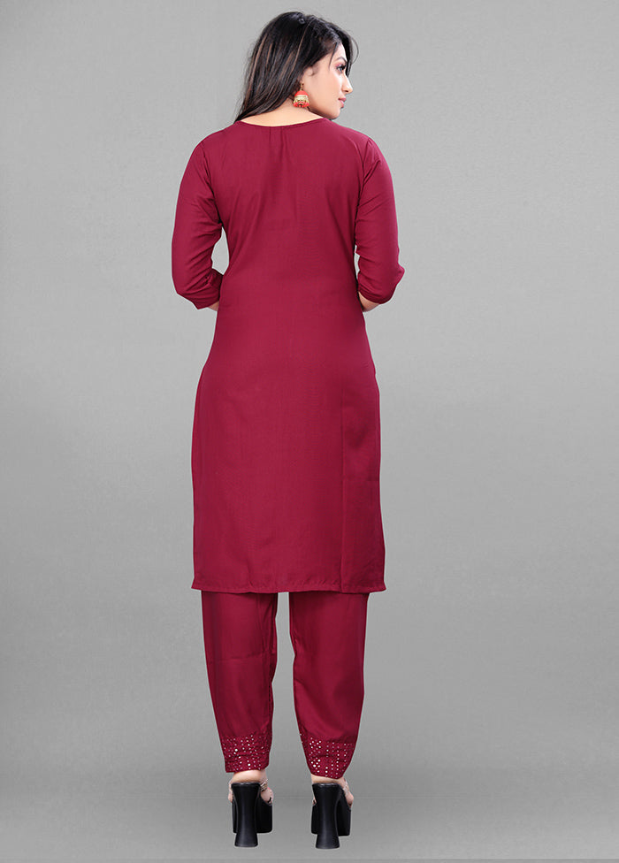 3 Pc Maroon Readymade Rayon Suit Set