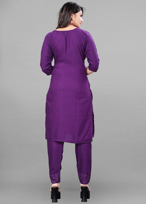 3 Pc Wine Readymade Rayon Suit Set