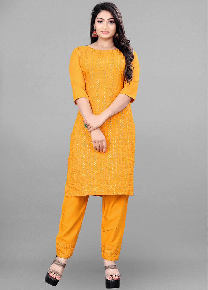 3 Pc Yellow Readymade Rayon Suit Set