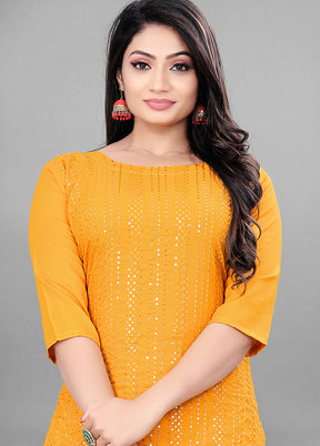 3 Pc Yellow Readymade Rayon Suit Set