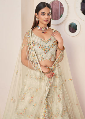 3 Pc Off White Net Semi Stitched Lehenga Set