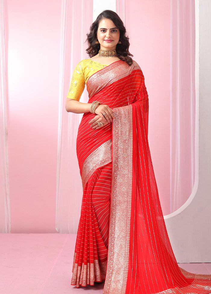 Red Georgette Saree With Blouse Piece