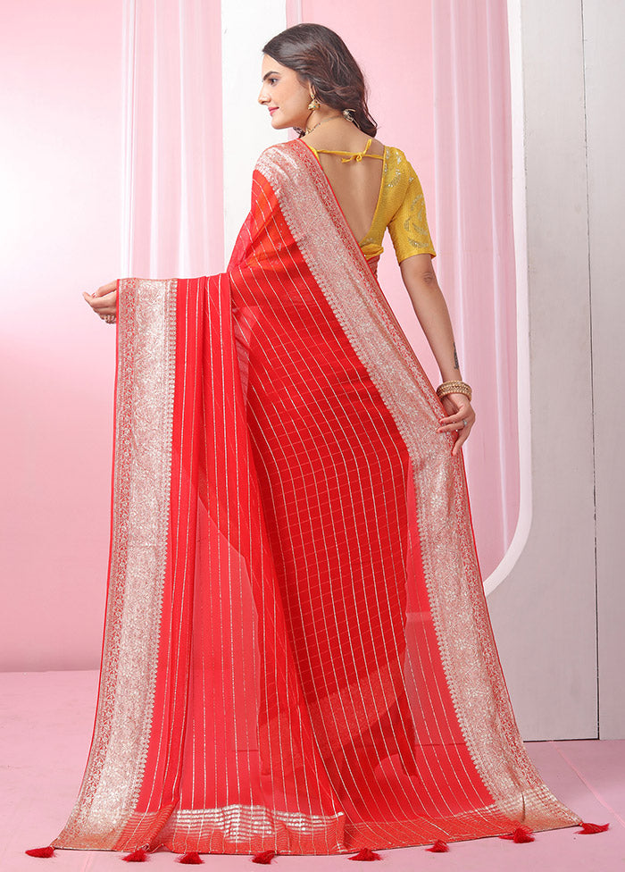 Red Georgette Saree With Blouse Piece