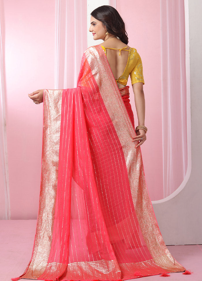 Pink Georgette Saree With Blouse Piece