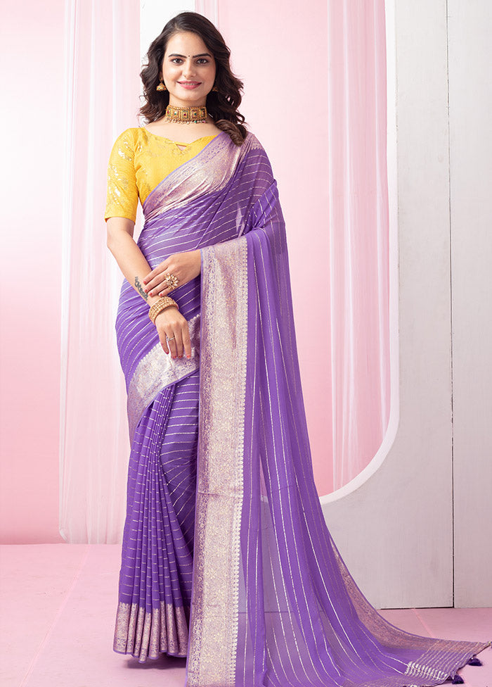 Purple Georgette Saree With Blouse Piece