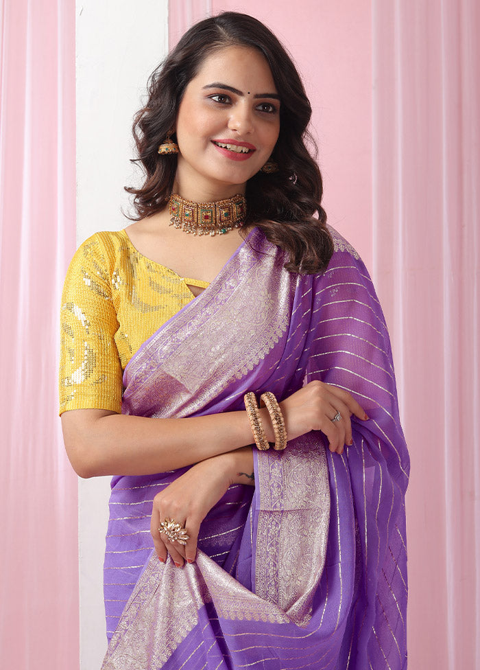 Purple Georgette Saree With Blouse Piece