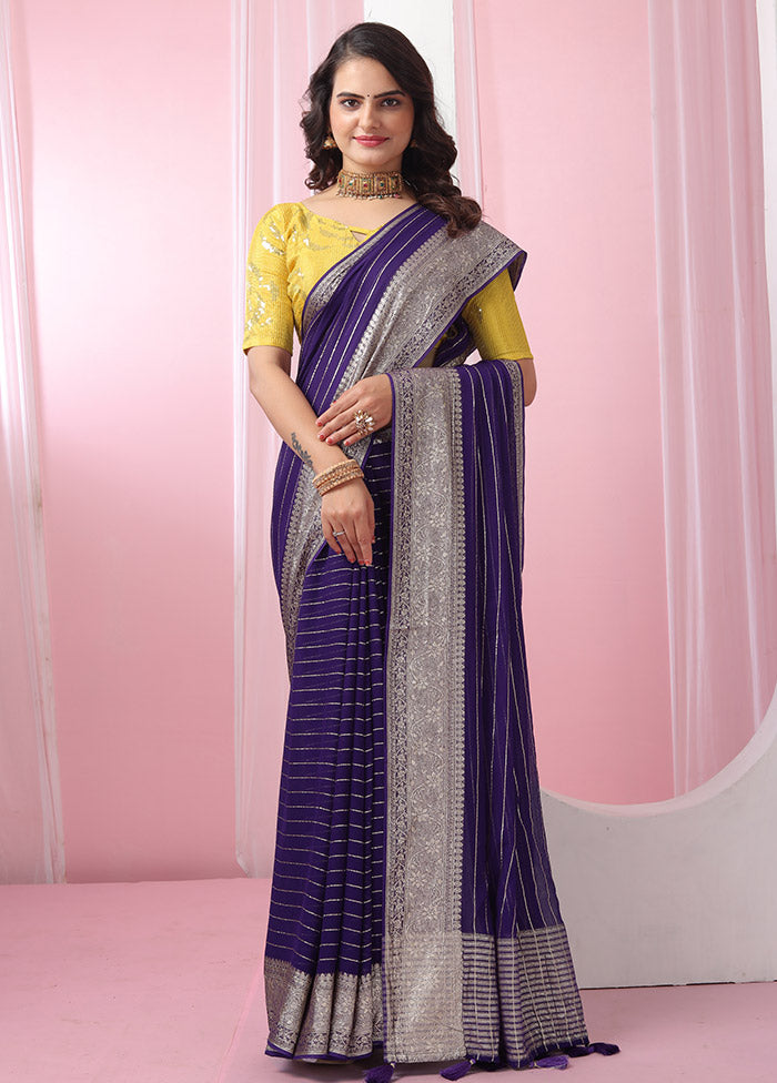 Voilet Georgette Saree With Blouse Piece