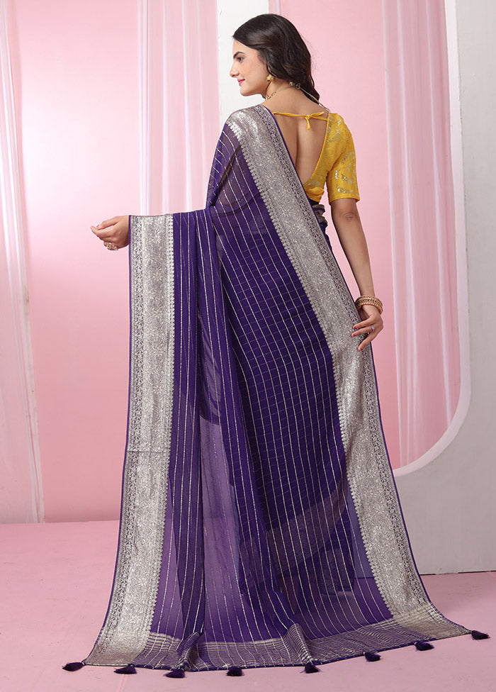 Voilet Georgette Saree With Blouse Piece