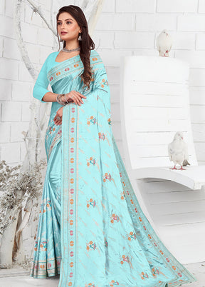 Sky Blue Georgette Saree With Blouse Piece