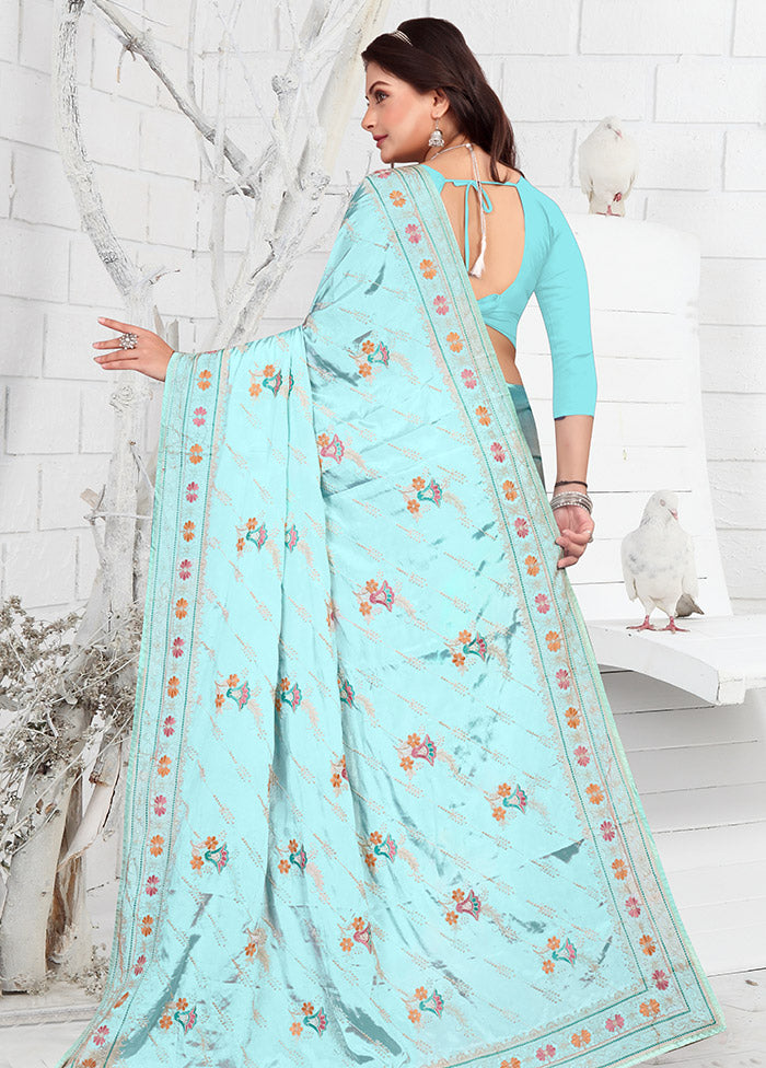 Sky Blue Georgette Saree With Blouse Piece