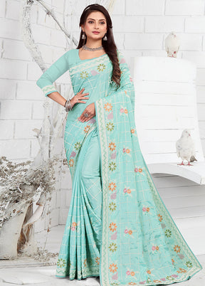 Sky Blue Georgette Saree With Blouse Piece