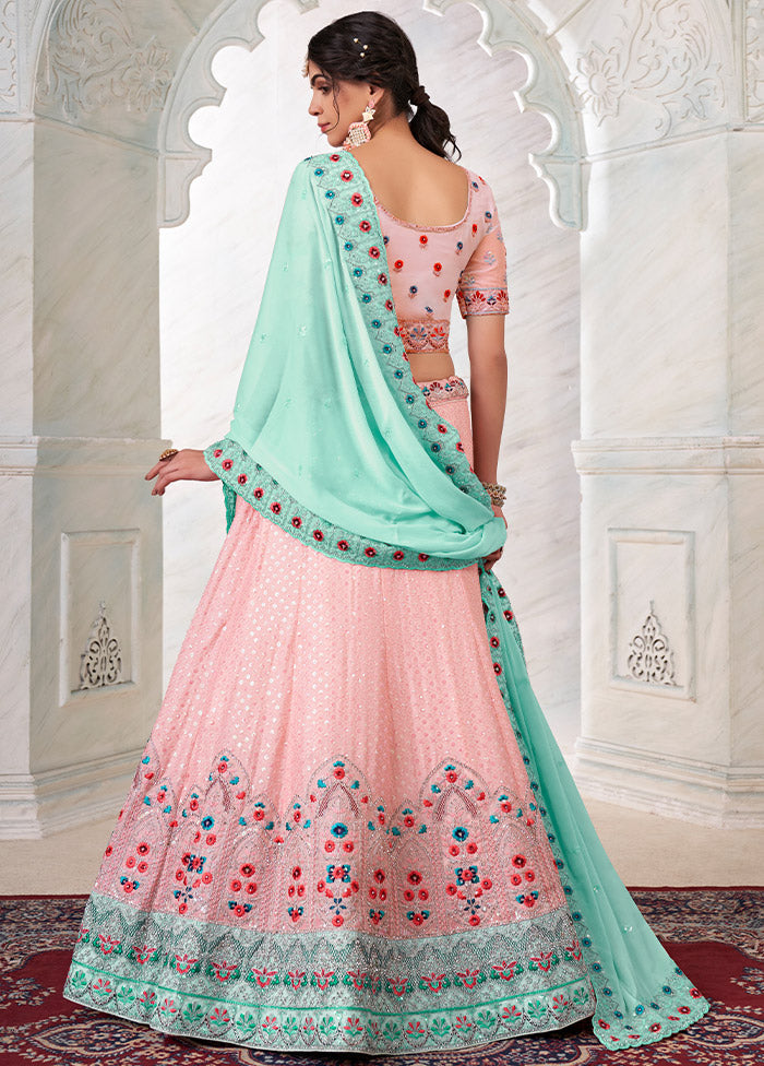 3 Pc Pink Georgette Semi Stitched Lehenga Set